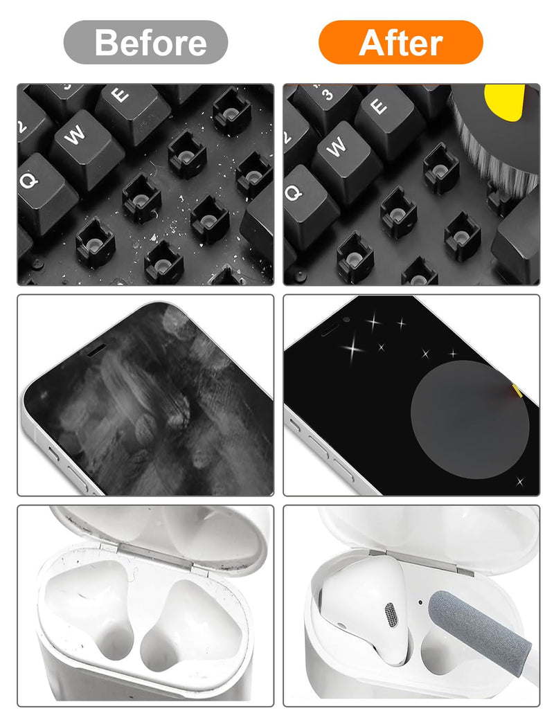Tounee Keyboard Cleaner Kit, Electronics Cleaning Kit with Retractable Big Brush, Portable, 20 in 1 Multi-Tool Kit for Phones, Tablet, Computer, PC Monitor,TV Camera Lens with 2.5ml Mist Spray (Black) Black