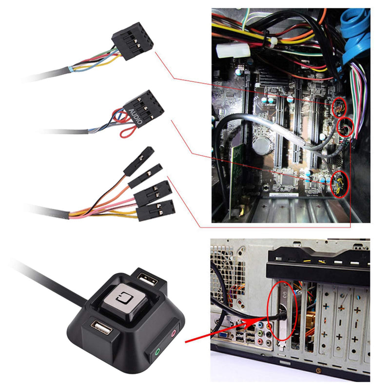 Desktop Computer Power Switch with USB Ports, Reset, and Audio Microphone Port, for Internet Cafes and Families