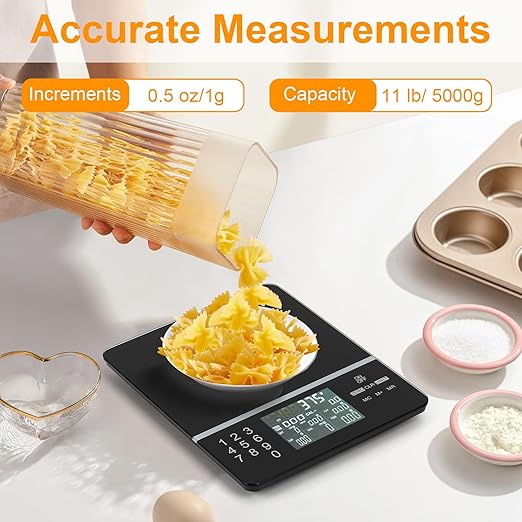 Food Scale with Nutritional Calculator, Calorie Scale, Kitchen Scales Digital Weight Grams and Ounces, for Meal Prep, and Weight Loss, Units in Lbs, Grams, Ounces, Batteries Included Silver