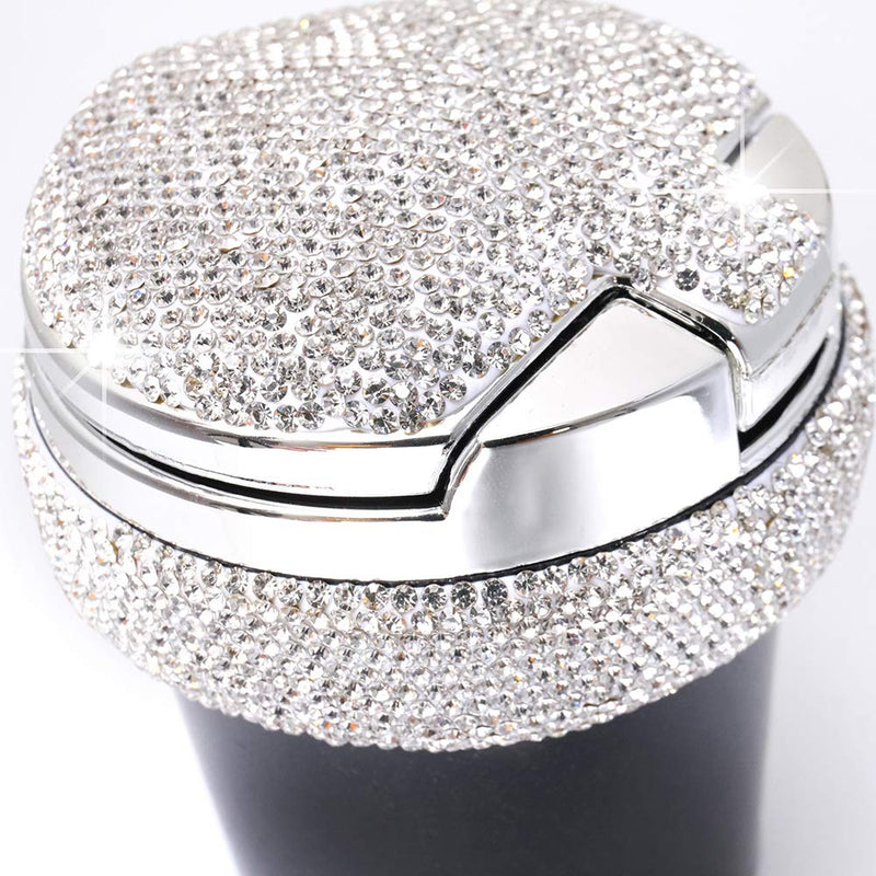 Bling Car Ashtray, Bling Portable Cigarette Smokeless Cylinder Cup Holder with Blue LED Light Indicator, Car Accessories for Women,Ideal for Car,Home and Office, Black.