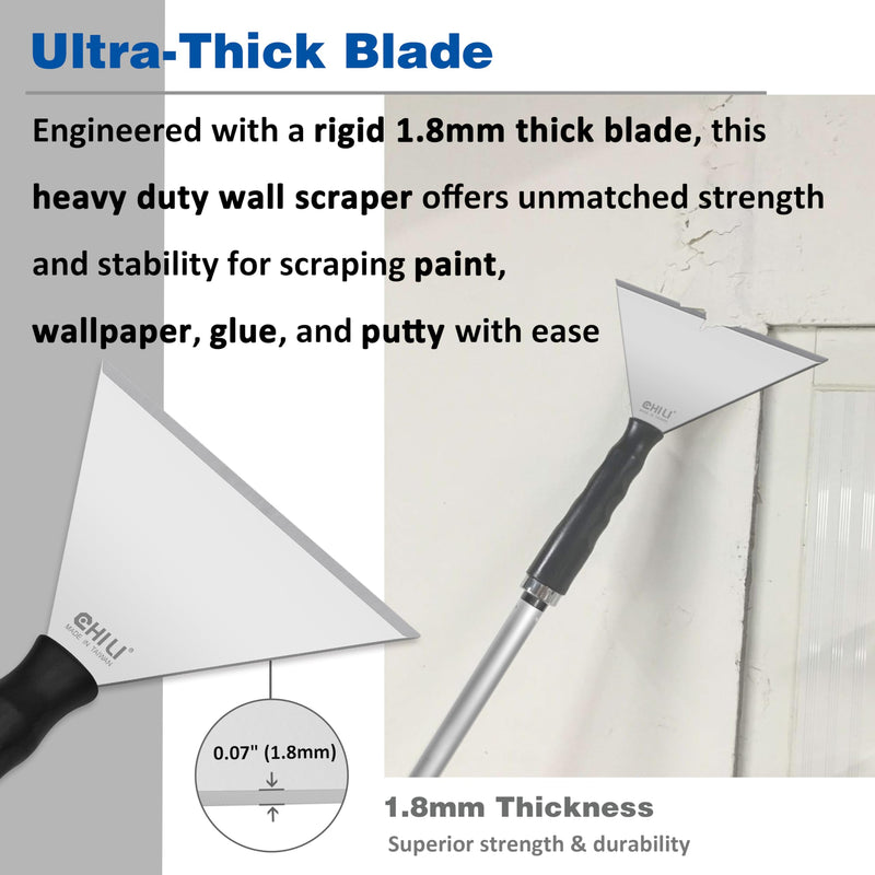 7 Inch Stainless Steel Pole Scraper -1.8mm Heavy Duty Blade, Ideal for Ceiling Paint Removal & Wallpaper Scraping, Fits CHILI Extension Pole, for DIY & Professional Use, Made In Taiwan