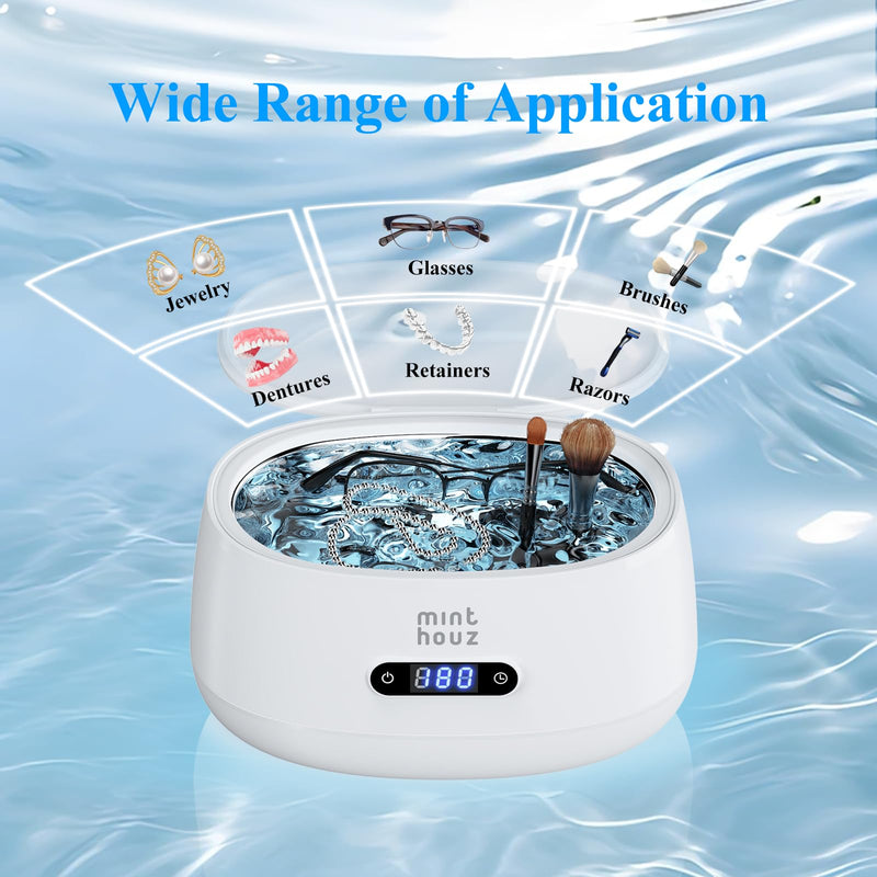 Minthouz Ultrasonic Jewelry Cleaner Machine with 5 Cleaning Modes, 40kHz Professional Sterling Silver Sonic Cleaner for Jewelry, Watch Strap, Eyeglass, Ring, Dentures Cleaning 600ML