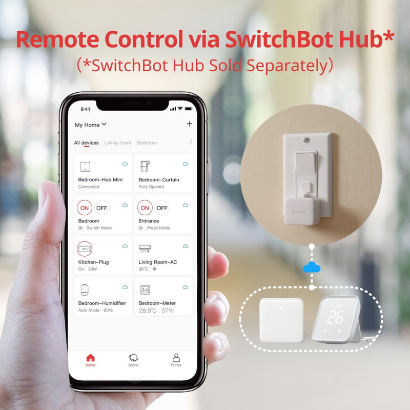 SwitchBot Smart Switch Toggle - Make switches smart, app and timer control, add Hub Mini to make it compatible with Alexa, Google Home and IFTTT（White）Bot White
