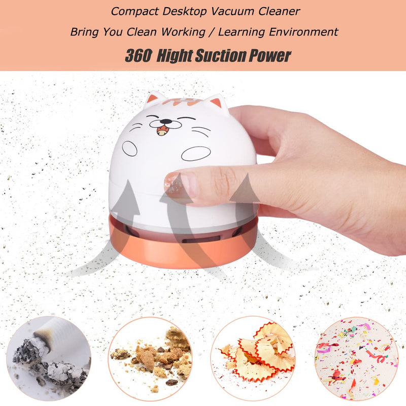 Mini Desktop Vacuum Cleaner, Portable USB Vacuum Cleaner for Desk Mini Cute Cartoon Desktop Vacuum for Cleaning Eraser Crumbs, Dust, Crumbs, Computer, Keyboard and Car (White Orange) White Orange