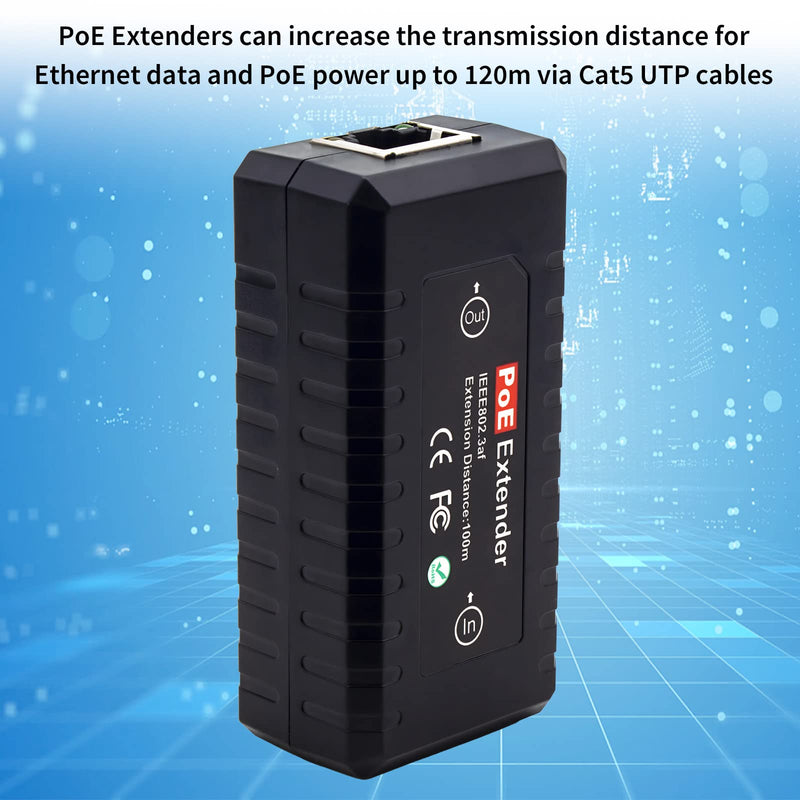 PoE Extender Ethernet Repeater 1 Port 10/100, IEEE802.3af for Security Systems IP Camera Poe Splitter, IP Phone Network PoE Signal Extender by CENTROPOWER PoE-EX201E