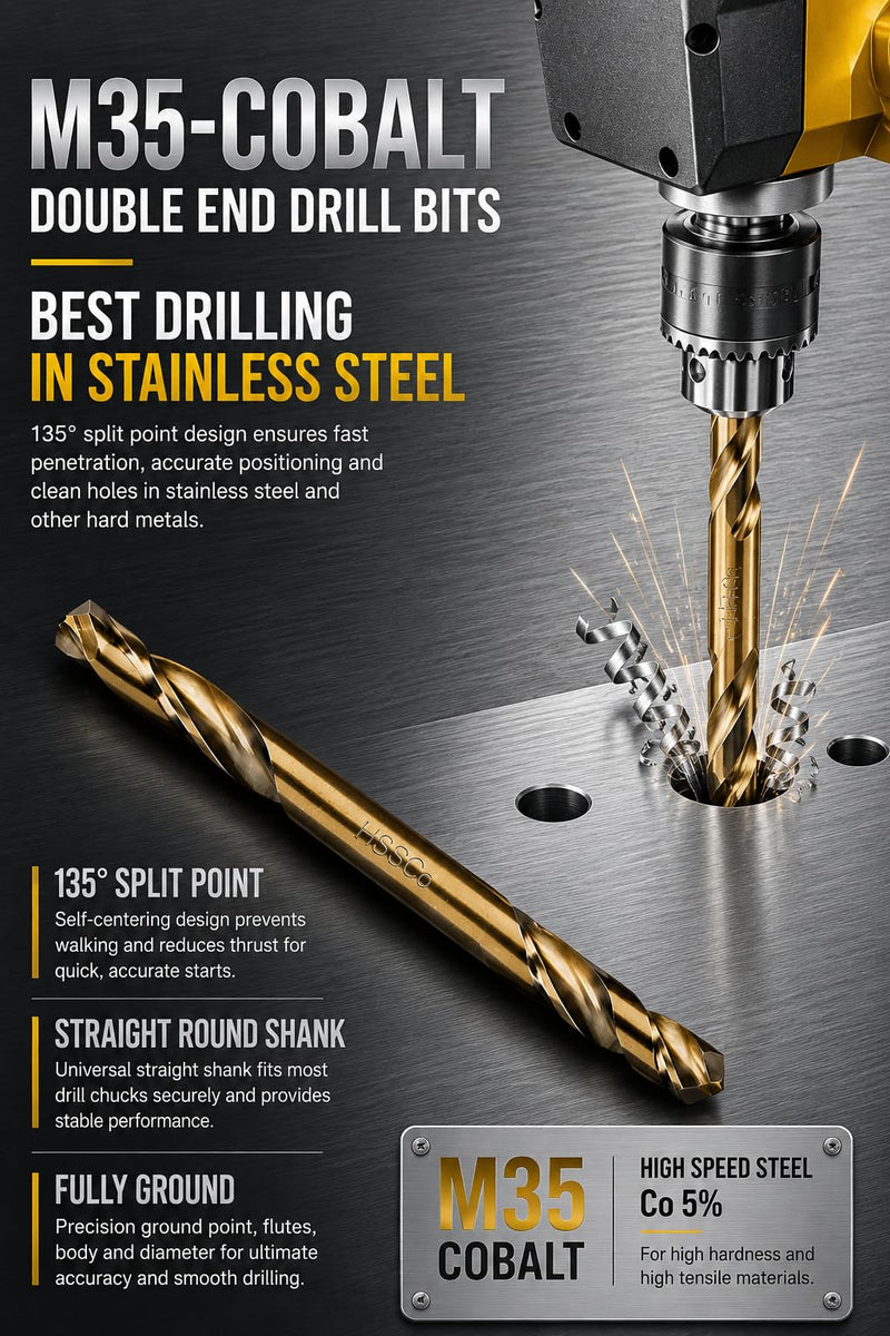 HSS Cobalt Drill Bit Double End 1/4 in. Stubby Body Drill Steel Metal Iron-10Pc 1/4"(10Pcs)