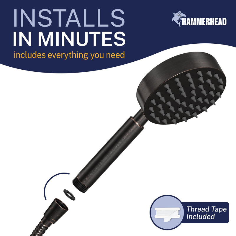 Solid Metal Hand Held Shower Head, Oil Rubbed Bronze | 4 Inch Spray Wand | Made from 304 Stainless Steel with Silicone Nozzles | Works With All Hoses, Slide Bars & Wall Mount Holders 2.5 GPM