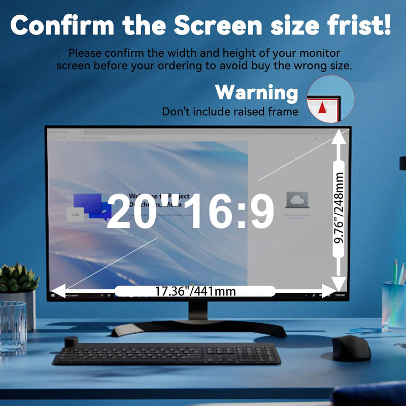[2 Pack] 20 Inch Computer Monitor Privacy Screen for 16:9 Aspect Ratio - Anti-Glare, Blue Light Filtering, Eye Protection, Removable Anti-Scratch Privacy Shield Screen 20in 20.0'' Widescreen (16:9)