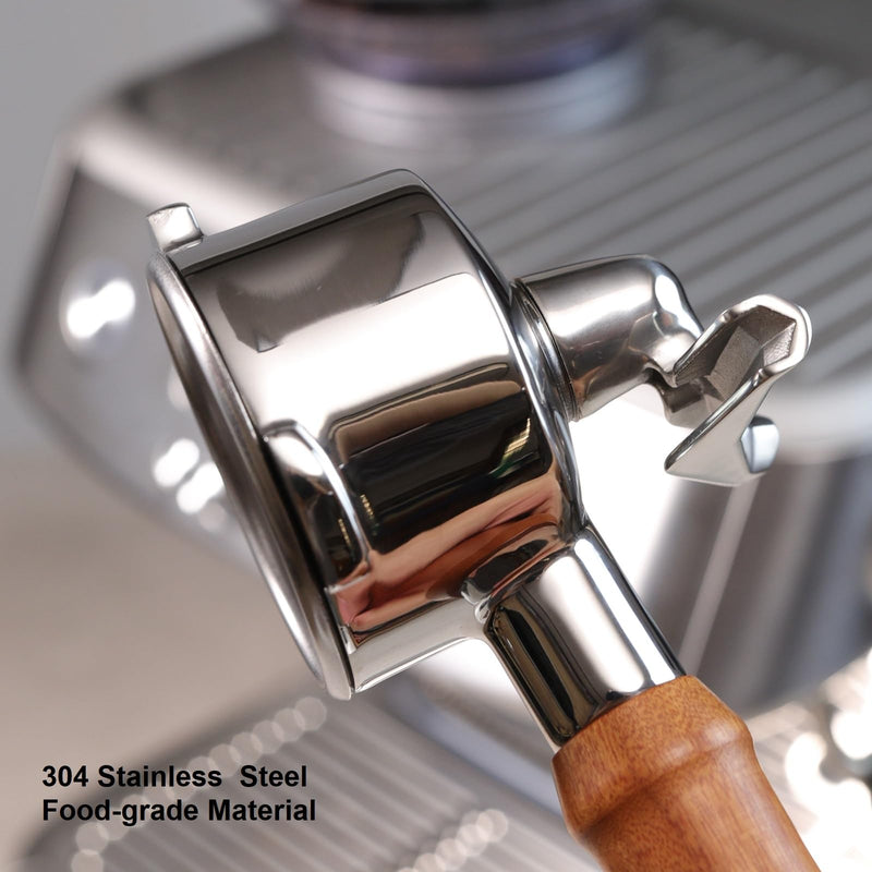 CAPFEI Portafilter 54 mm Double Spout for Sage/Breville Barista BES 870/878/880 Filter Basket with Walnut Wood and Stainless Steel Filter Holder