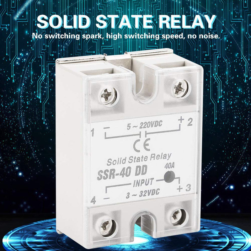 SSR-40DD Solid State Relay DC to DC (Input 3-32V DC Output 5-220V DC), SSR Solid State Relay SSR-40 DD, 40A 50-60Hz