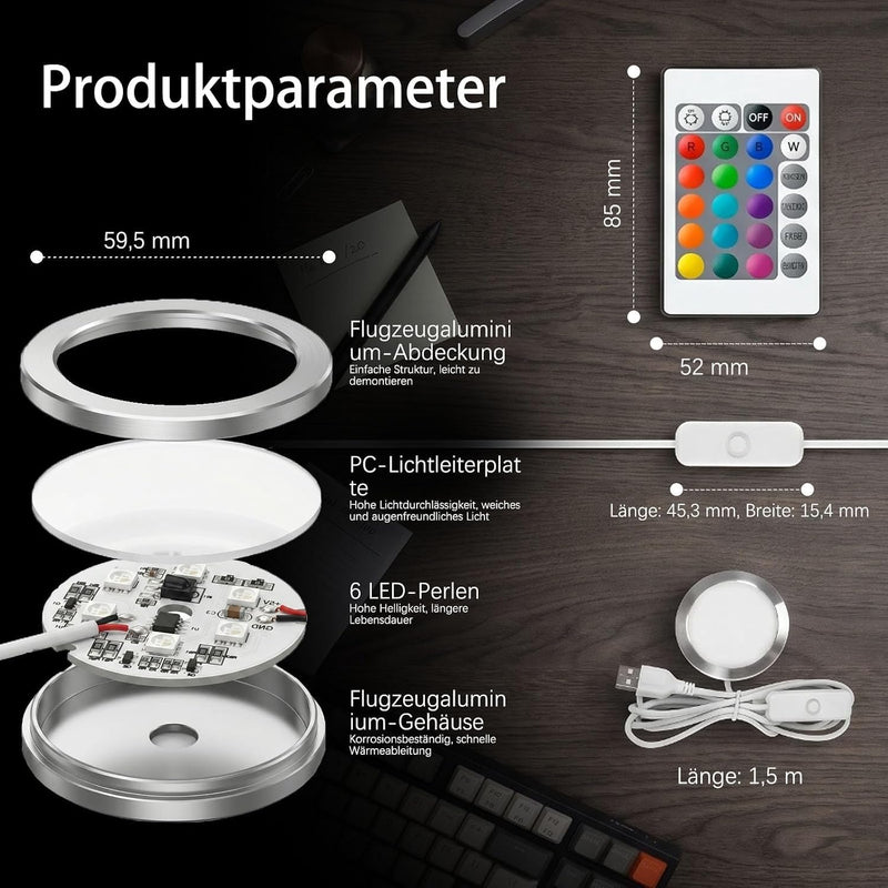 5x RGB LED Lamp Kits 001 for Bambu Lab Light Kit MH001 | Makerworld 3D-gedruckt, Farbspeicherung, Fernbedienung, Dimmfunktion, 5V USB Puck-Licht DIY-Hardware-Modell-Ersatzteile 5