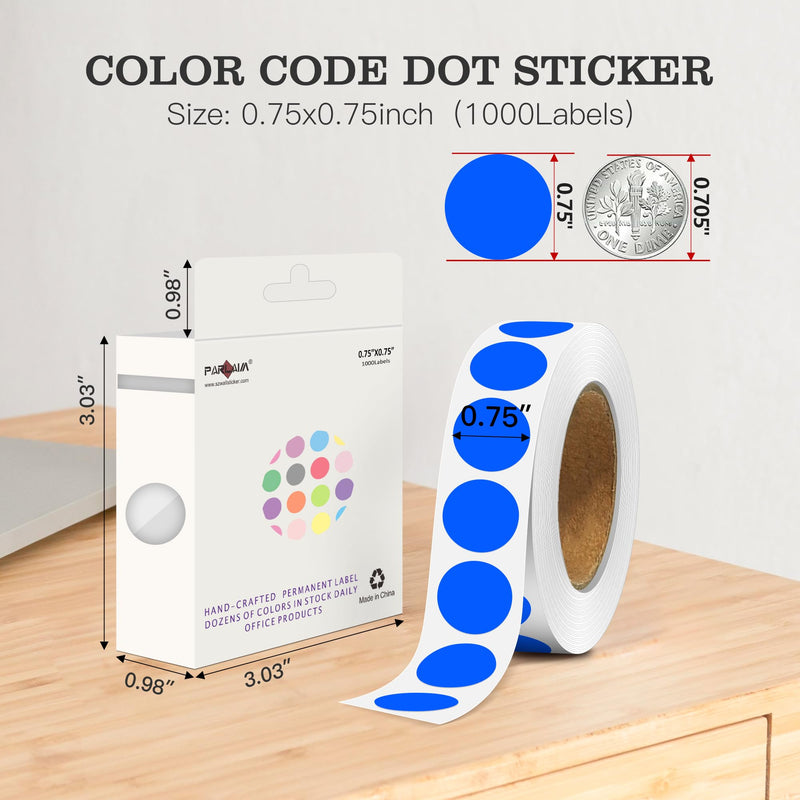 PARLAIM 3/4" Round Circle Labels 1000 Pack Blue Colored Dot Stickers per Dispenser Box for Office Classroom