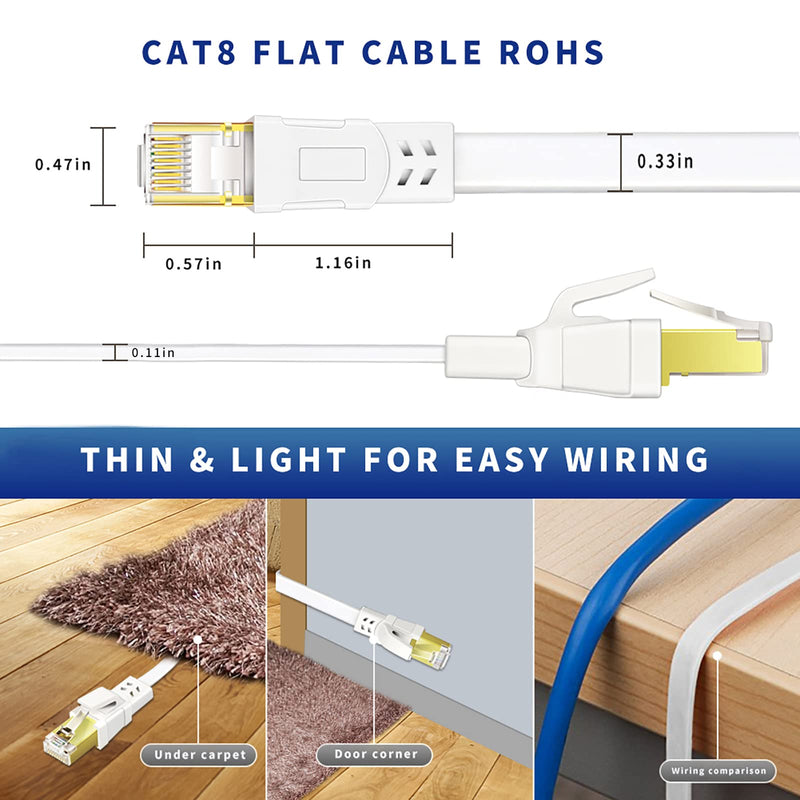 Ethernet Cable 25 FT, Cat8 High Speed Outdoor&Indoor Cat8 LAN Network Cable 40Gbps, 2000Mhz with Gold Plated RJ45 Connector, Weatherproof S/FTP UV Resistant for Router/Gaming/Modem (25) 25FT White
