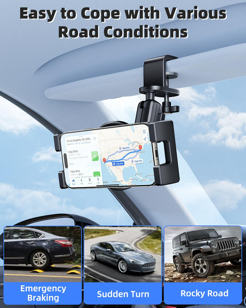 OATSBASF Sun Visor Car Phone Holder, 360°Rotation Multi-Scene Phone Holders for Your Car Dashboard, Rearview Mirror,Sun Visor,Tables, Compatible with 4.6-9.6-inch Phones and Tablets, Black