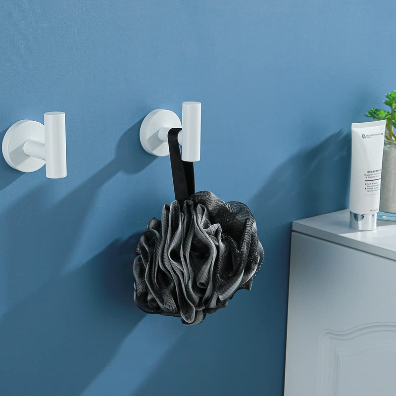 White Towel Hooks Coat Robe Hook for Bath and Kitchen,Bathroom Hardware Accessories, SUS 304 Stainless Steel Wall Hook 2 Count White