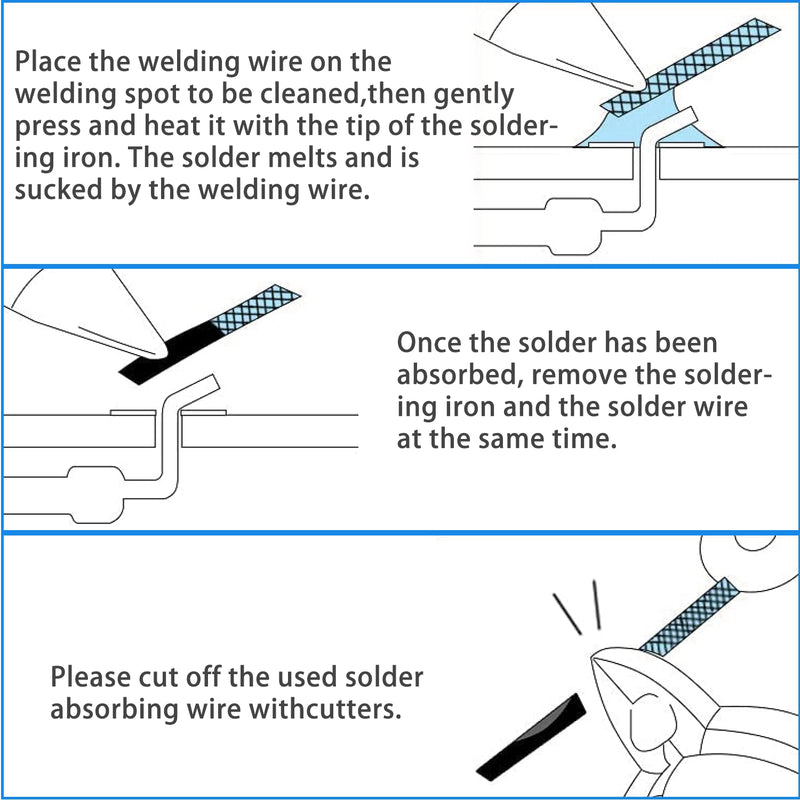Solder sucker desoldering pump, solder sucker desoldering wick kit, including micro shear wire cutter pliers with pliers sheath, 3pcs desoldering wicks (2mm width, 3m length), 2pcs cleaning brush