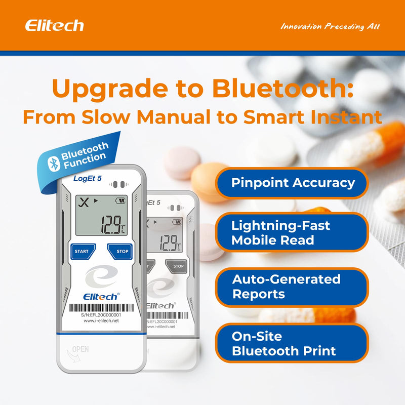 Elitech Bluetooth Temperature Data Logger, USB Moisture Logger -30°C to 70°C, Auto PDF/CSV Reports, Windows/macOS Bluetooth + temperature + humidity