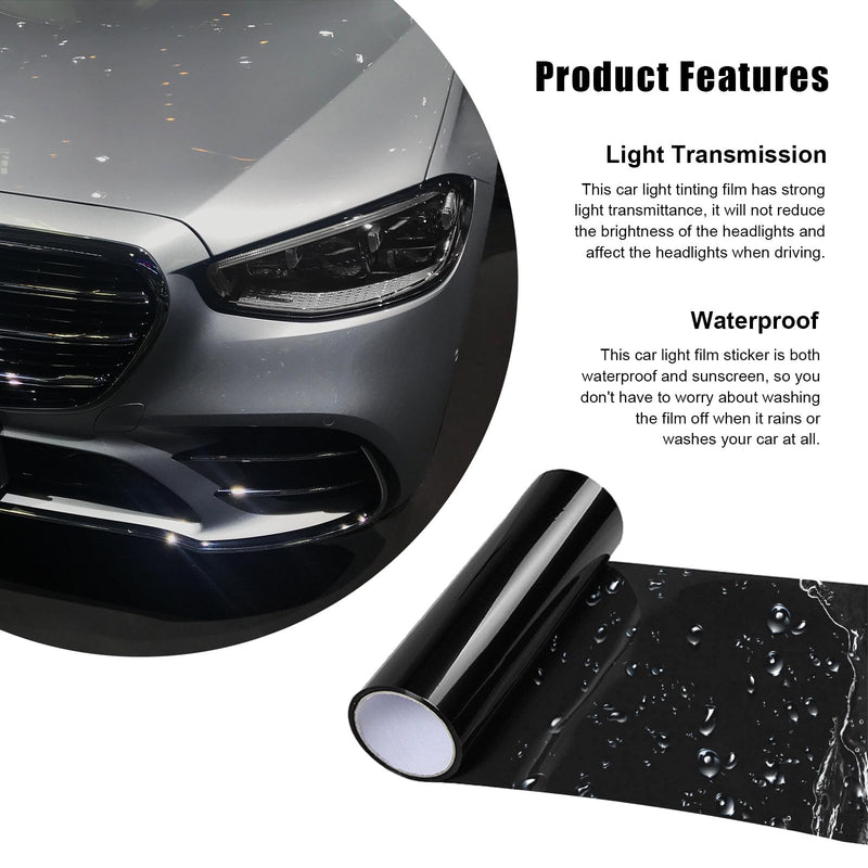 12 × 48 Inch Car Light Tint Film, Shiny Chameleon Headlights Tail Lights Fog Lights Films with Squeeze & Cutter, Self Adhesive Vinyl Film Sticker Sheet Roll Car Accessories (Dark Black) Dark Black