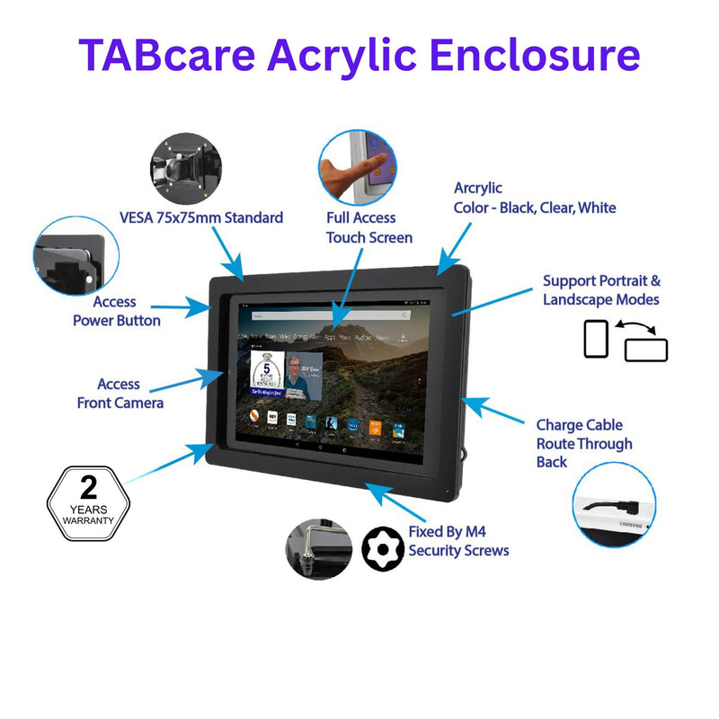 TABcare Security Anti-Theft Acrylic VESA Enclosure for Amazon Tablet with Free Wall Mount Kit (Black, HD 8 2020 2022 2024, HD 8 Plus) Black HD 8 2020, HD 8 Plus