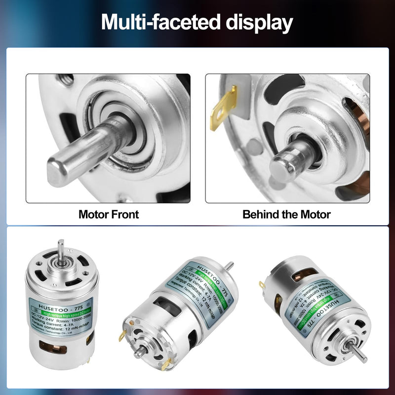775 DC Motor, 12V DC Motor, High Torque DC Motor, Max 20000RPM, Double Ball Bearing, Quiet Power Wheels, Motor Upgrade DC Motor (with Bracket) (D Shaft Motors) D Shaft Motors
