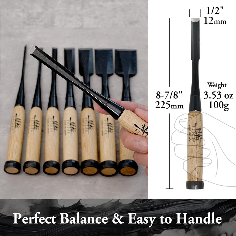 SUIZAN Japanese Wood Chisel 1/2" (12mm) - Professional Oire Nomi Woodworking tools 12mm (1/2")