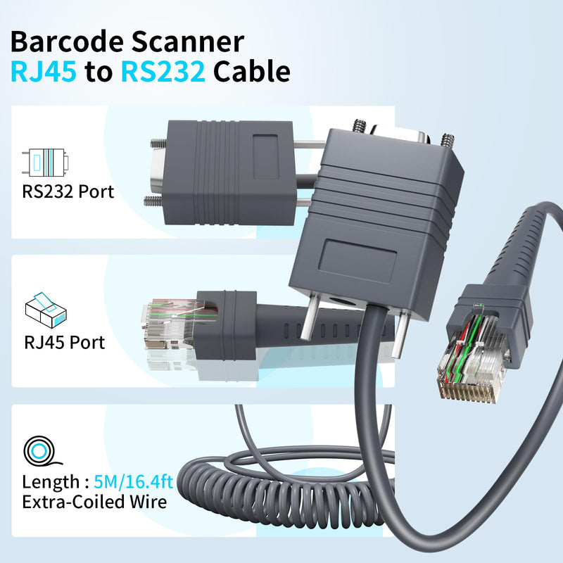 (2PCS) 16.4ft RJ45 to RS232 Cable Barcode Scanner Cable RJ45 for Motorola/Symbol/Zebra DS2208 Cable LS2208 LS4278 LS3578 MC9190-G DS2278SR DS4308 DS6878 DS4208 DS8108 DS8178 DS9308 DS9908 DS9208 Cable