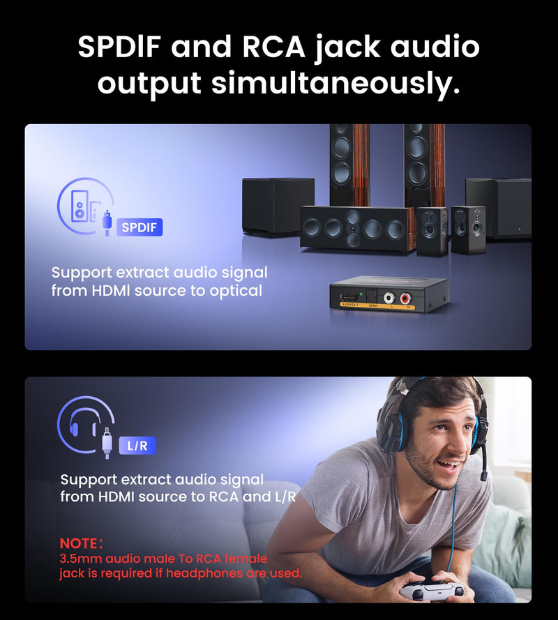 avedio links 4K 60Hz HDMI Audio Extractor Converter with CEC, SPDIF + L/R Stereo 3.5mm Out, HDMI2.0 HDCP2.2 Dolby Digital/DTS/Dolby Vision HDR for Fire Stick, Blu-Ray Player 4K 60Hz Black