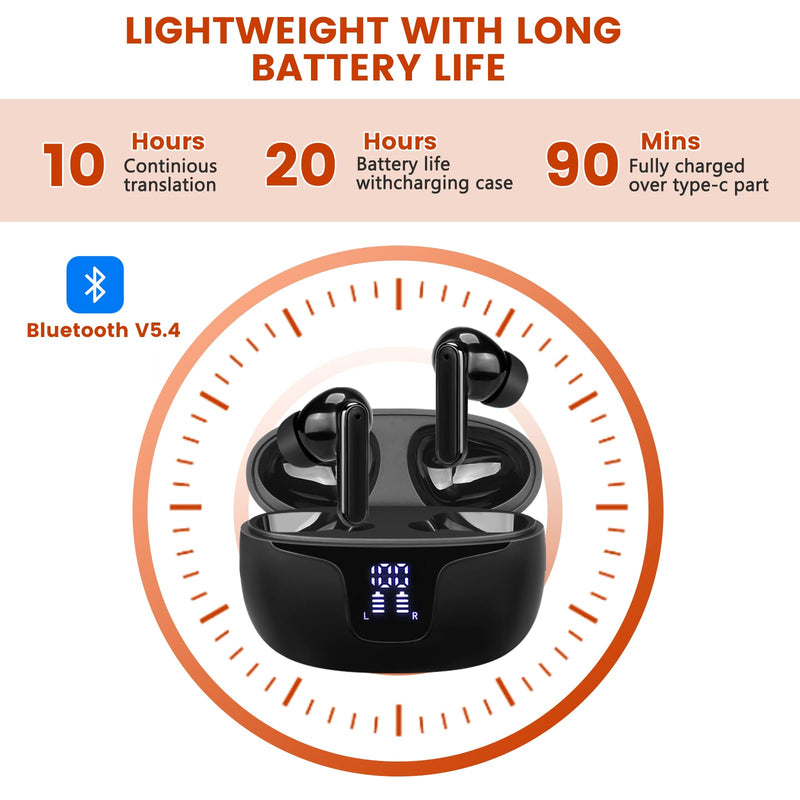 Fyzuf Translation Earbuds, Language Translator Earbuds Real Time, Two Way Language Translaton in 150 Languages, HD Clear Calls, Instant Translation Device with App Fit for Travel Business Learning Black