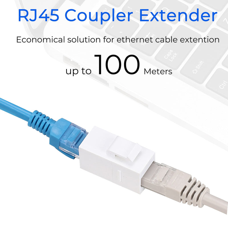 Rapink RJ45 Coupler Inline Adapter Keystone, Female to Female Network Connector 5 Pack for Ethernet Cat6/Cat5e/Cat5 Cable Extender with Gold Plated White 5 pcs