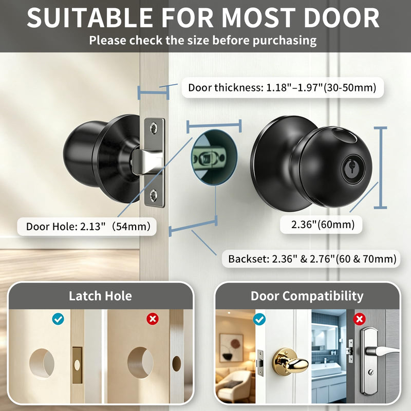 Fingerprint Door Lock, Smart Door Knob, Self-Learning Biometric Door Knob | Stainless Steel Fingerprint Door Knob for Bedroom, Apartment, Office & Home, 4 Modes,APP Control,2 Keys,50 User Fingerprints