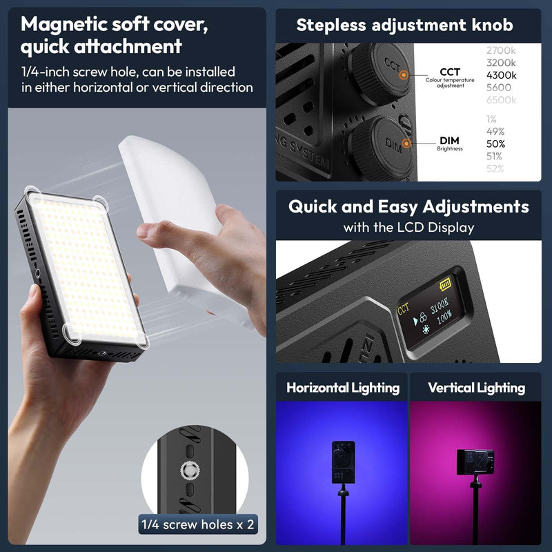 ULANZI 40W Portable RGB Video Light, 5000mAh Rechargeable LED Camera Light, 20 Scene Modes, 2700-6500K Mini Studio Lighting for YouTube, Vlogging, Live Streaming, Photography LM-P40RGB