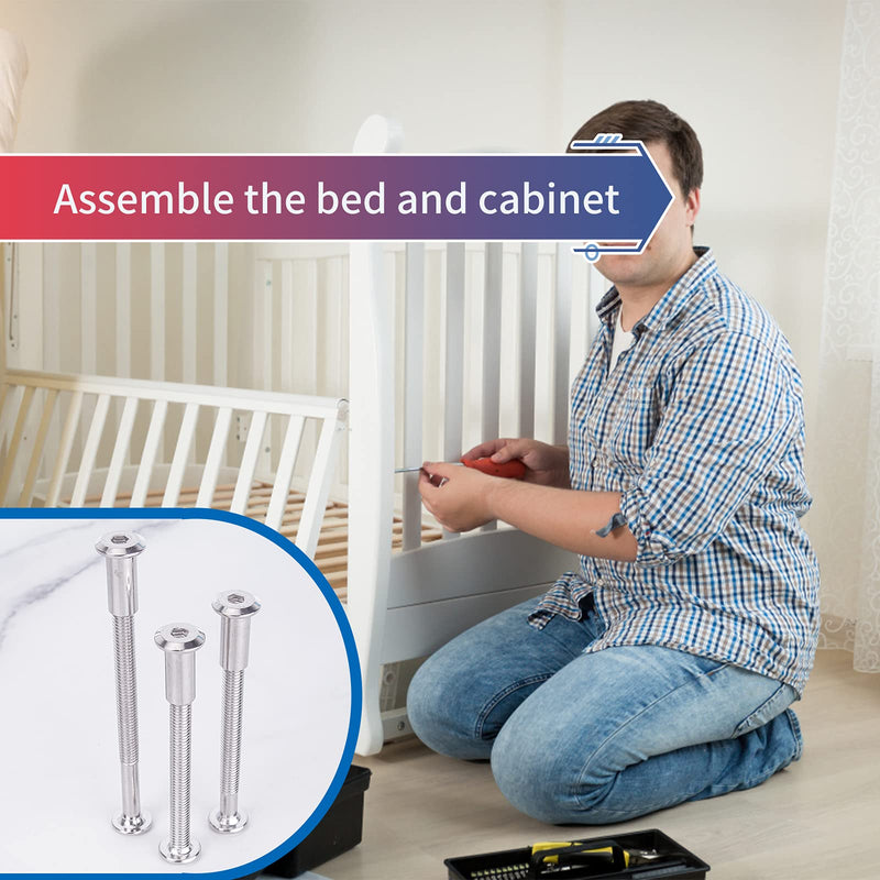 M6 Furniture Joint Connector Bolt & Cap Nut Kit Use for Cot Bed Crib Bolts Hex Drive Socket Cap Bolts - Hex Socket Screws Head (40/50/60/70/85mm 100Pcs) 40/50/60/70/85mm (100pcs)