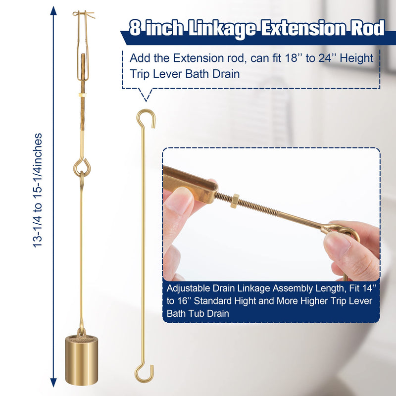 Enhon Universal Bath Tub Drain Linkage Assembly with Trip Lever and Strainer Done Cove, Bathtub Drain Kit, Fit for Trip Lever Bath Tub Waste and Overflow Draining(Chrome) Chrome