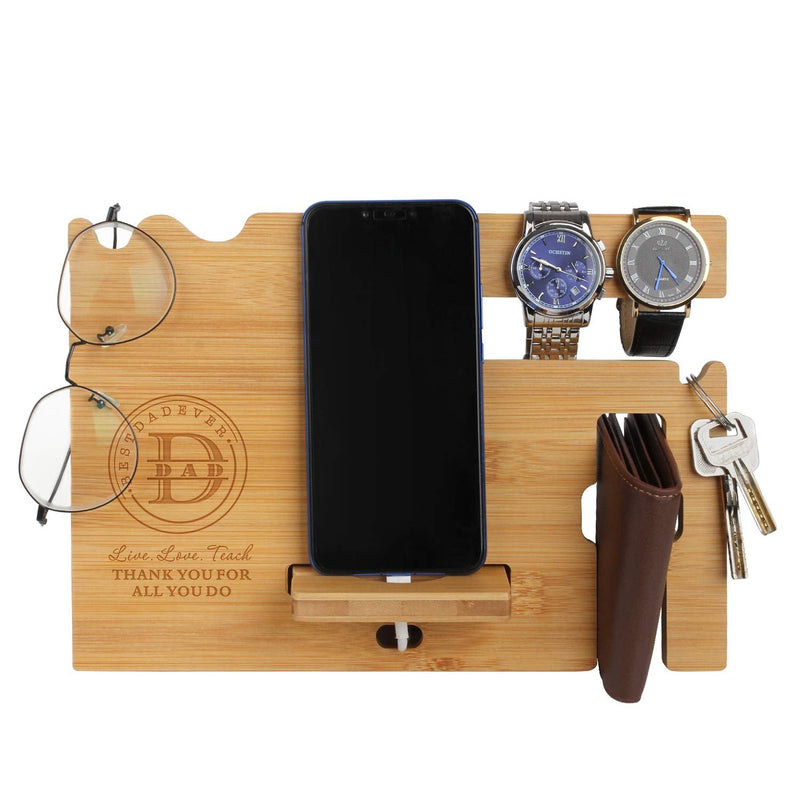 awofer Wood Phone Docking Station for Dad - Engraved Nightstand Organizer with Phone Stand, Accessory Holder, Watch Stand - Personalized Gifts for Fathers Day, Birthday, Thanksgiving, Christmas Stand For Dad