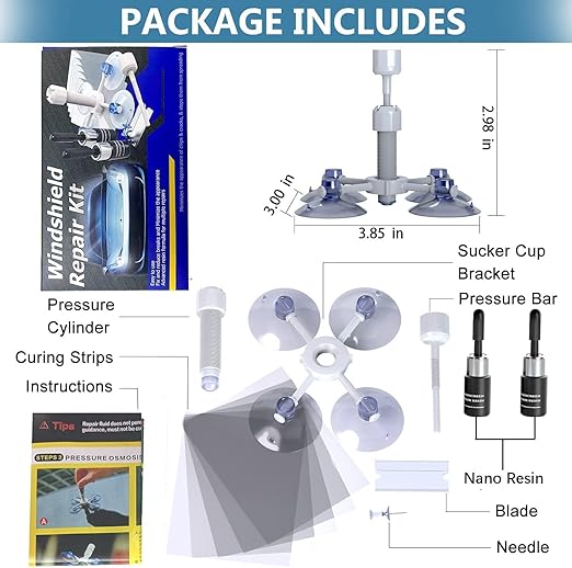 Windshield Crack Repair Kit, Cracks Gone Glass Kit Automotive Windscreen Tool for Fixing Chips, Glass Repair Kit Windshield for Fixing Chips, Cracks, Bulls-Eye and Star-Shape Cack (2 Set)