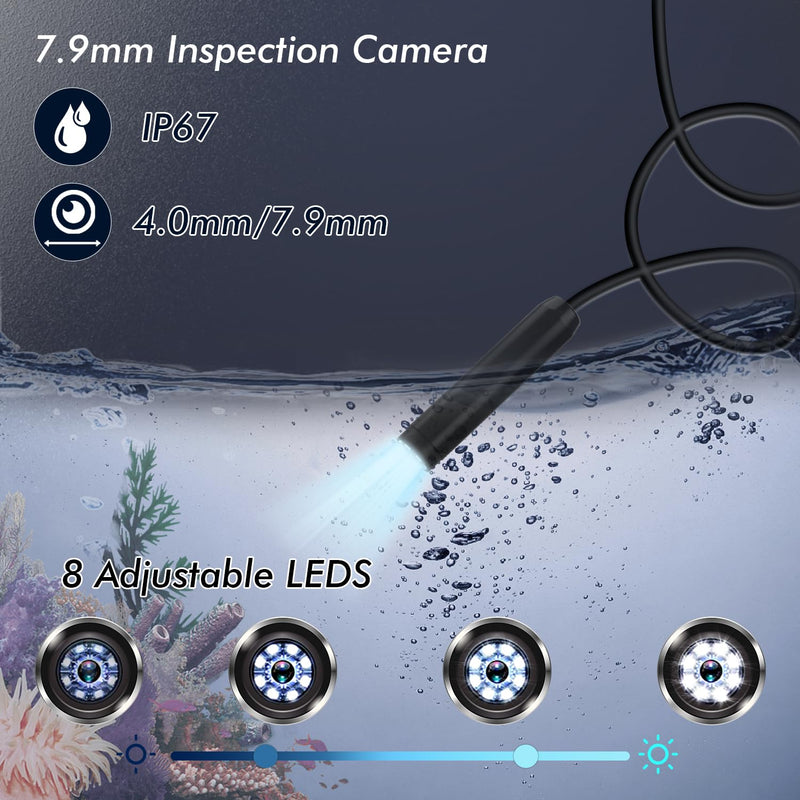 Endoscope Camera with Light 10 m, 1080P HD Endoscope Camera Mobile Phone Waterproof IP67 No WiFi Required Inspection Camera Channel Camera Mobile Phone with 8 LED Lights for Android & iOS, Tablet 32.8 ft/10 m
