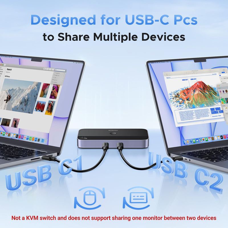 UGREEN USBC Switch 2 Computers Share 4 USB 3.2 Ports, 10Gbps Switcher Selector for PC Laptop Keyboard Mouse, Sharing Switch Adapter with 2 USB-C to C Data Cables and Remote