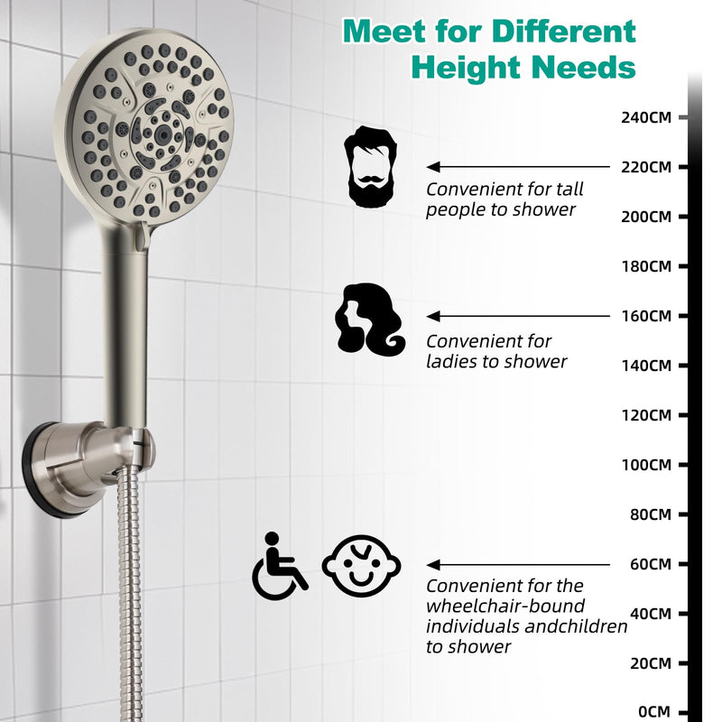 2 Pack Vacuum Suction Cup Shower Head Holder, Removable Shower Head Bracket, Height Adjustable Wall Mount ABS Plastic Suction Holder for Handheld Showerhead, Brushed Nickel 2 Brushed Nickel Finish
