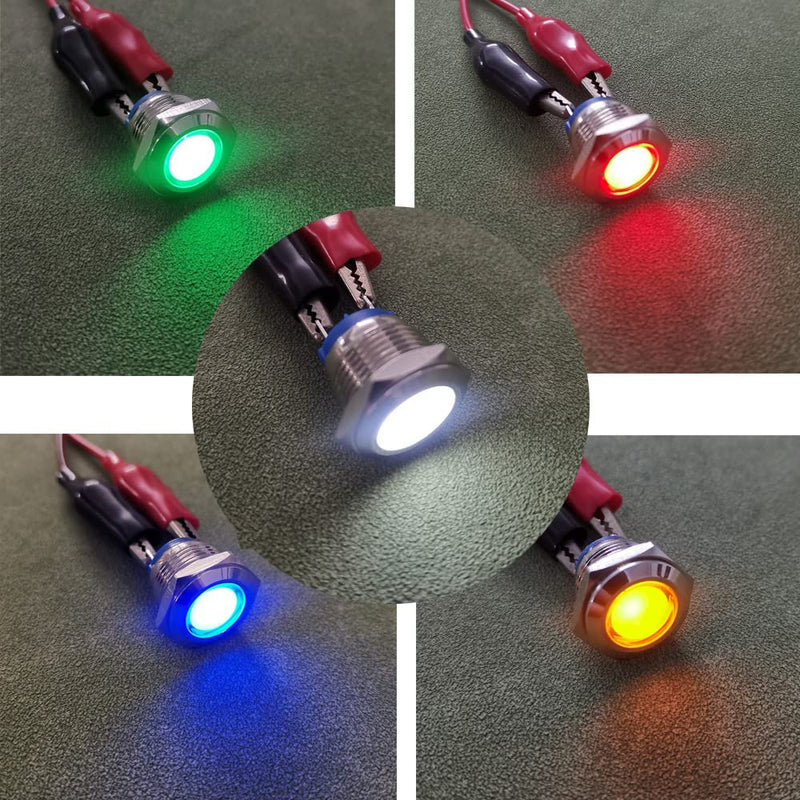 Gebildet 5pcs 16mm 12V-24VDC Nickel Plated Copper Waterproof LED Indicator Light and in 5 Colors Red/Orange/Blue/Green/White Multicolor