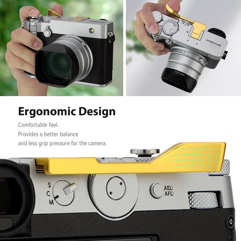 Haoge Metal Thumb Up Grip for Fujifilm GFX100RF Camera Digital Accessories GFX 100RF Hot Shoe Thumb Up Rest Support Handgrip Golden THB-GFXRFG Gold