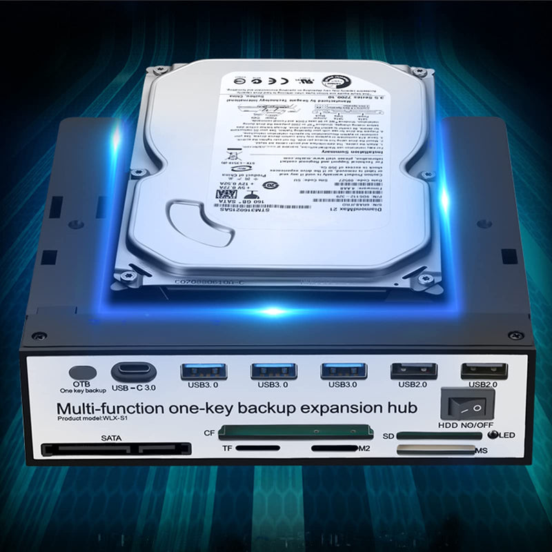 Tool-Free USB 3.0 to 2.5" & 3.5" SATA External Hard Disk Drive Lay-Flat Docking Station HDD, Support One-Key Backup Function, Docking Station with SD/CF/MS/XD/TF/M2 Reader - Black