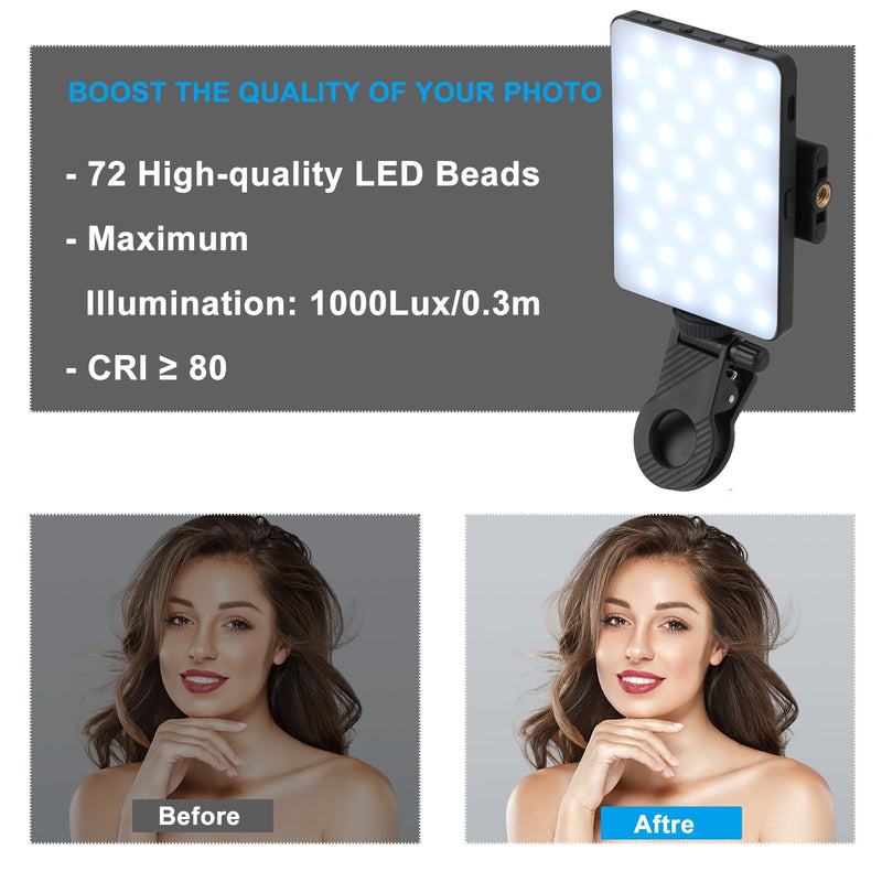 Selfie Phone Light with Front & Back Clips, LED Video Light Photography Lighting Lamp with 3 Light Modes for iPhone Computer Laptop Cameras Vlogging Makeup Tiktok Black(M15)
