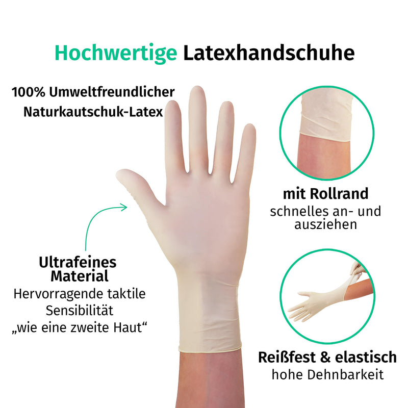 SF Latex Gloves S White - Pack of 100 Disposable Gloves, Powder-Free, Tear-Resistant | Disposable gloves for cleaning, kitchen, cosmetics, tattoo and household; suitable for trade, work and everyday use