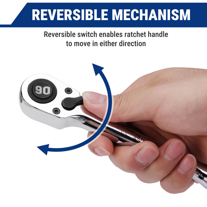 WORKPRO 3-Piece Low-Profile Drive Ratchet, 1/4", 3/8", 1/2" 90-Tooth Quick-Release Ratchet Wrench, Reversible, 4° Swing, CR-MO Compact Drive Head, Full Polished, Gifts for Men 3-Piece(1/4", 3/8", 1/2")
