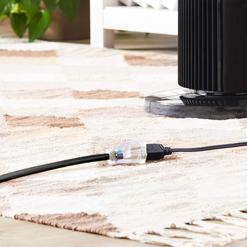 Indoor Outdoor Extension Cord Weatherproof with Lighted End, UL Certified, 14 Gauge 20FT Black 3 Prong Heavy Duty, 14/3 SJTW 15A Power Cord for Outdoor Lights, Lawn