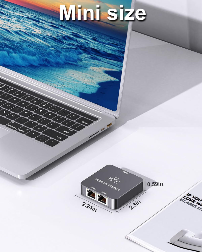 Ethernet Splitter 1 to 2 Out with Cat 6 Ethernet Cable, 1000Mbps High Speed, RJ45 Splitter, Gigabit Internet Splitter Connector for Cat 5/5e/6/7/8 Cable,Gray
