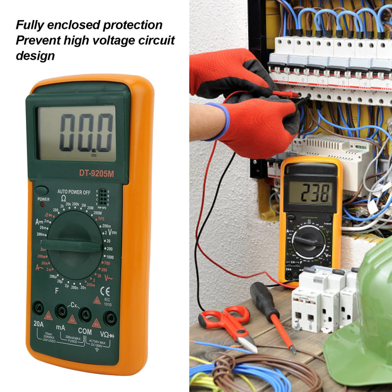 DT-9205M Handheld Multimeter LCD Digital Display Voltage Current Monitor Household Energy Consumption Tester Portable Voltmeter and Ammeter Ohmmeter Resistance Meter with 2 Test Pins
