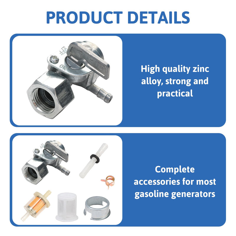 Generator Fuel Tank Petcock Valve Kit, Female Thread Oil Switch Shut off Valve with Inline Fuel Filters Compatible with Predator 4000 4375 6500 8750 9000 Champion ETQ (M16×1.5mm)