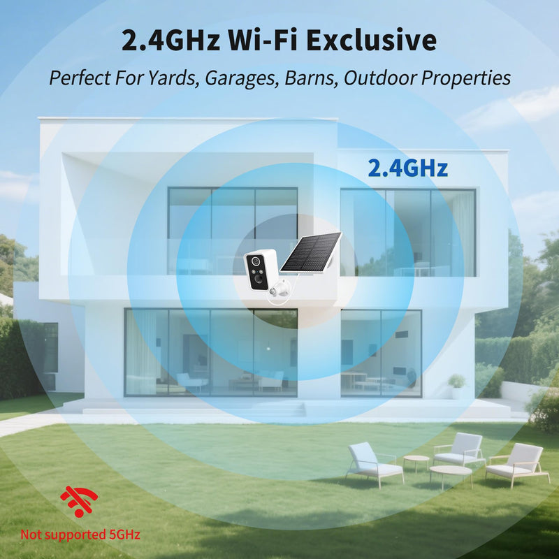 Security Camera Wireless Outdoor,Wireless Solar Outdoor Camera, Night Vision,PIR Motion Detection,Weatherproof,No Wiring Needed,Compatible with 2.4GHz WiFi,Cloud Service,Compatible with Alexa