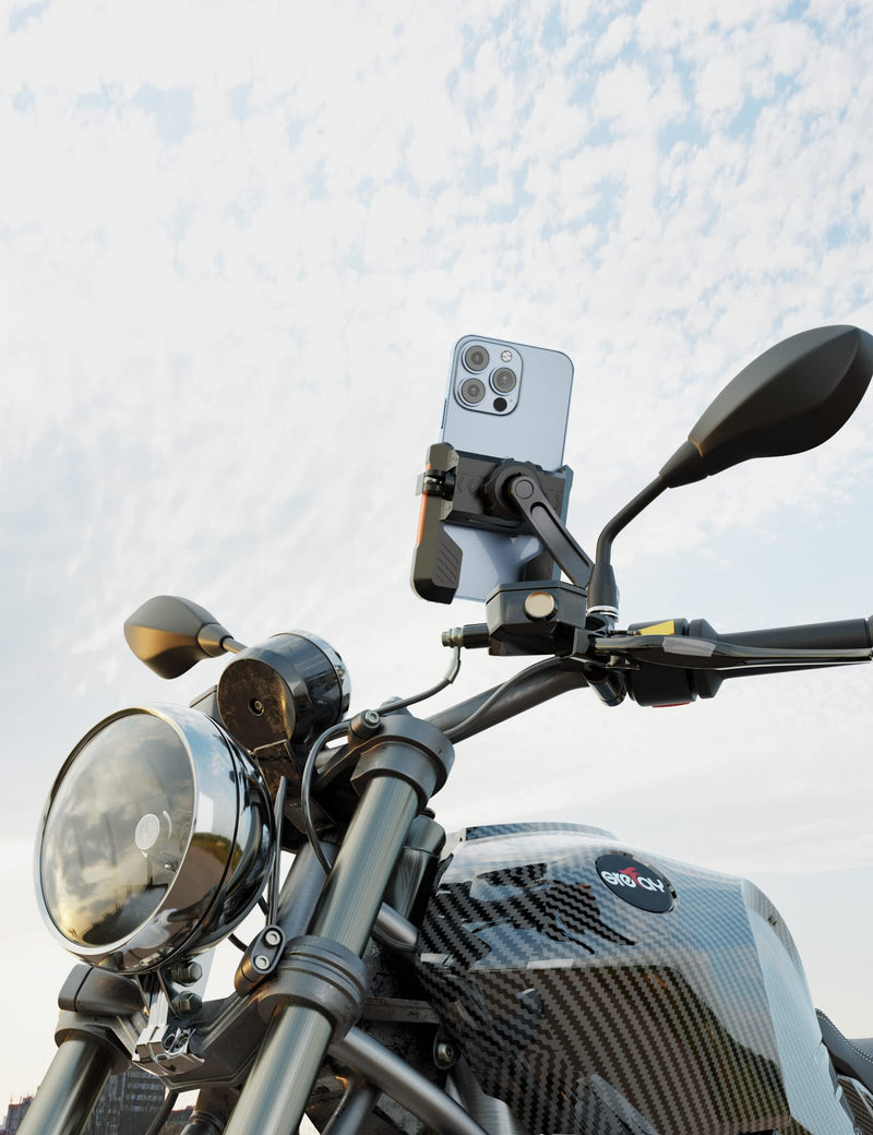 Motorcycle Phone Holder Handlebar Mount Motorbike Phone Holder Rearview Mirror【2 Connection Methods+1S Quick Disassembly】 with 360 Rotate for 4.0-7.0 inch Smartphone